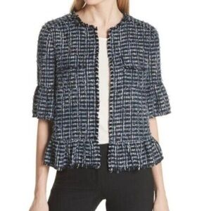 Kate Spade Tweed Fringe Flounce Sleeve Jacket Size S